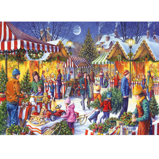 Wooden Jigsaw Puzzle 1000-Piece for Adults – Relaxing Gift Idea & Elegant Home Décor Artwork with Full-Size Poster, Premium Stress Relief Activity - Christmas Market - Artisan Puzzles