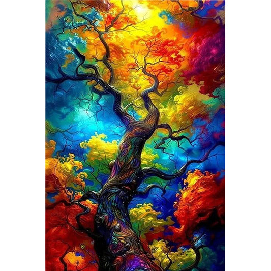 Wooden Jigsaw Puzzle 1000-Piece for Adults – Relaxing Gift Idea & Elegant Home Décor Artwork with Full-Size Poster, Premium Stress Relief Activity - Colorful Tree