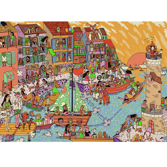 Wooden Jigsaw Puzzle 1000-Piece for Adults – Relaxing Gift Idea & Elegant Home Décor Artwork with Full-Size Poster, Premium Stress Relief Activity - Coastal Town