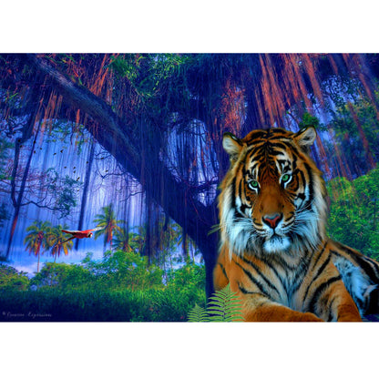 Wooden Jigsaw Puzzle 1000-Piece for Adults – Relaxing Gift Idea & Elegant Home Décor Artwork with Full-Size Poster, Premium Stress Relief Activity - The Tiger in the Forest