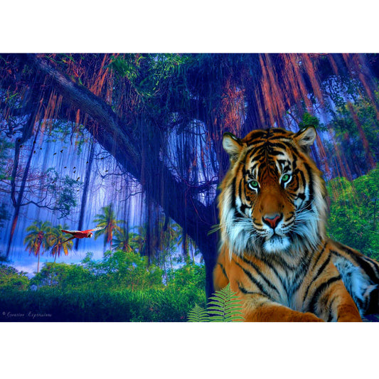 Wooden Jigsaw Puzzle 1000-Piece for Adults – Relaxing Gift Idea & Elegant Home Décor Artwork with Full-Size Poster, Premium Stress Relief Activity - The Tiger in the Forest