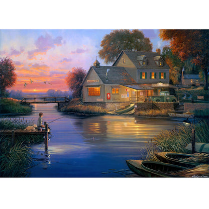 Wooden Jigsaw Puzzle 1000-Piece for Adults – Relaxing Gift Idea & Elegant Home Décor Artwork with Full-Size Poster, Premium Stress Relief Activity - The Angler's Quiet Hours