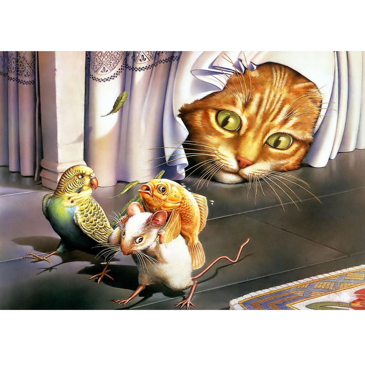 Wooden Jigsaw Puzzle 1000-Piece for Adults – Relaxing Gift Idea & Elegant Home Décor Artwork with Full-Size Poster, Premium Stress Relief Activity - The Cat's Game - Artisan Puzzles