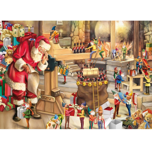 Wooden Jigsaw Puzzle 1000-Piece for Adults – Relaxing Gift Idea & Elegant Home Décor Artwork with Full-Size Poster, Premium Stress Relief Activity - Santa's Workshop - Artisan Puzzles
