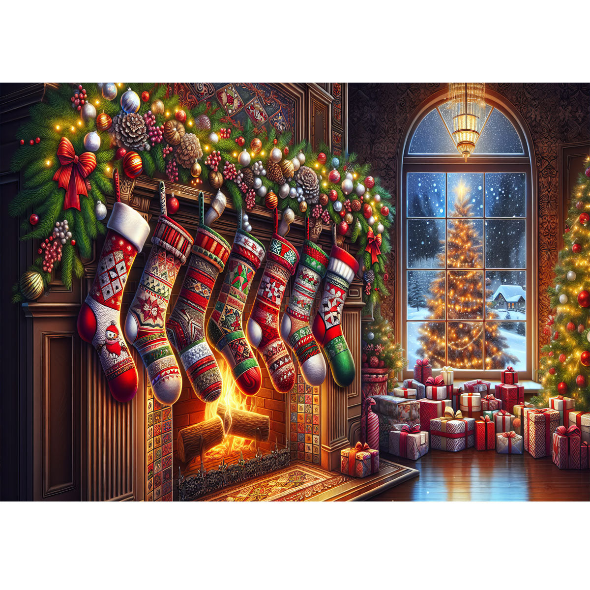 Wooden Jigsaw Puzzle 1000-Piece for Adults – Relaxing Gift Idea & Elegant Home Décor Artwork with Full-Size Poster, Premium Stress Relief Activity - Christmas fireplace