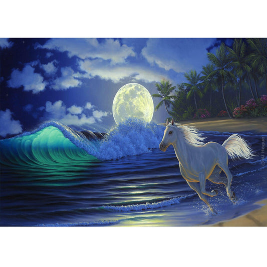Wooden Jigsaw Puzzle 1000-Piece for Adults – Relaxing Gift Idea & Elegant Home Décor Artwork with Full-Size Poster, Premium Stress Relief Activity - The Steed on the Moonlit Shore