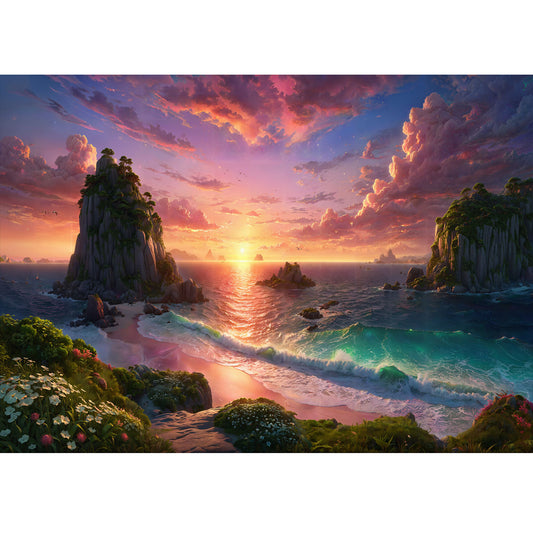Wooden Jigsaw Puzzle 1000-Piece for Adults – Relaxing Gift Idea & Elegant Home Décor Artwork with Full-Size Poster, Premium Stress Relief Activity - Island at Dusk