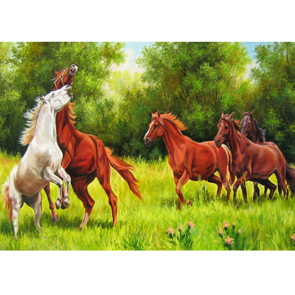 Wooden Jigsaw Puzzle 1000-Piece for Adults – Relaxing Gift Idea & Elegant Home Décor Artwork with Full-Size Poster, Premium Stress Relief Activity - Oil Painting - Galloping Horses at Play