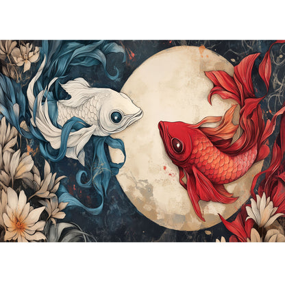 Wooden Jigsaw Puzzle 1000-Piece for Adults – Relaxing Gift Idea & Elegant Home Décor Artwork with Full-Size Poster, Premium Stress Relief Activity - Red and white koi
