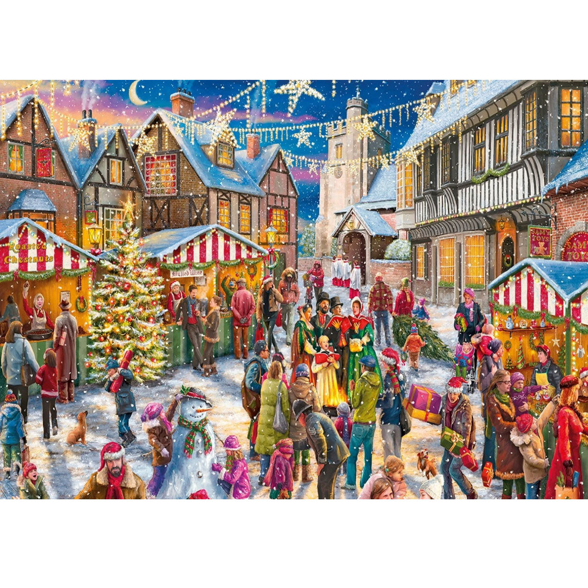 Wooden Jigsaw Puzzle 1000-Piece for Adults – Relaxing Gift Idea & Elegant Home Décor Artwork with Full-Size Poster, Premium Stress Relief Activity - Christmas Town 2 - Artisan Puzzles