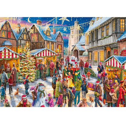 Wooden Jigsaw Puzzle 1000-Piece for Adults – Relaxing Gift Idea & Elegant Home Décor Artwork with Full-Size Poster, Premium Stress Relief Activity - Christmas Town 2 - Artisan Puzzles