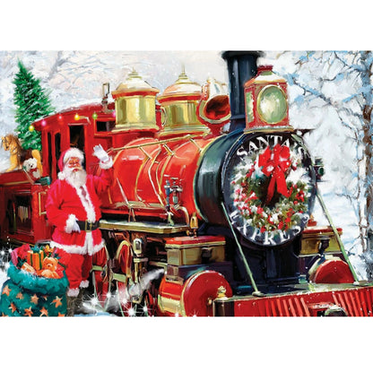 Wooden Jigsaw Puzzle 1000-Piece for Adults – Relaxing Gift Idea & Elegant Home Décor Artwork with Full-Size Poster, Premium Stress Relief Activity - Christmas Train 2 - Artisan Puzzles