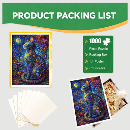 1000-Piece Premium Wooden Jigsaw Puzzle for Adults – Galaxy Cat | Artisan Crafted, Whimsical Shapes & Unique Designs, Best Relaxation Gift