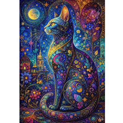 1000-Piece Premium Wooden Jigsaw Puzzle for Adults – Galaxy Cat | Artisan Crafted, Whimsical Shapes & Unique Designs, Best Relaxation Gift