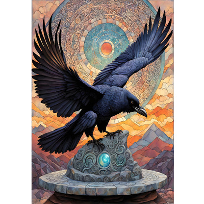 1000-Piece Premium Wooden Jigsaw Puzzle for Adults – Raven on a Sundial | Artisan Crafted, Whimsical Shapes & Unique Designs, Best Relaxation Gift