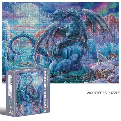 2000-Piece Cardboard Jigsaw Puzzle for Adults – Relaxing Gift Idea & Elegant Home Décor Artwork with Full-Size Poster, Premium Stress Relief Activity - Mysterious Great Dragon