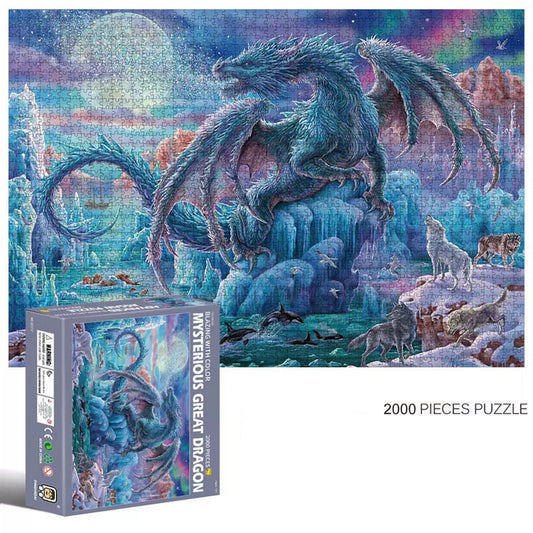 2000-Piece Cardboard Jigsaw Puzzle for Adults – Relaxing Gift Idea & Elegant Home Décor Artwork with Full-Size Poster, Premium Stress Relief Activity - Mysterious Great Dragon