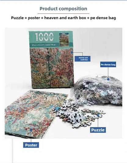 1000-Piece Cardboard Jigsaw Puzzle for Adults – Relaxing Gift Idea & Elegant Home Décor Artwork with Full-Size Poster, Premium Stress Relief Activity - Happy Mushroom Village