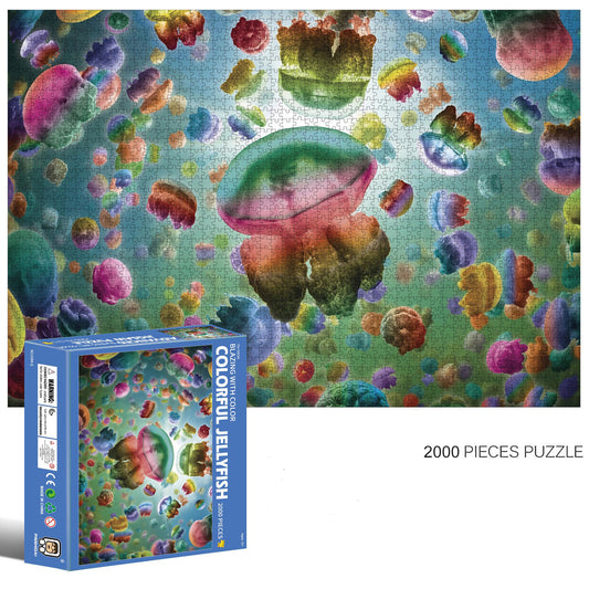2000-Piece Cardboard Jigsaw Puzzle for Adults – Relaxing Gift Idea & Elegant Home Décor Artwork with Full-Size Poster, Premium Stress Relief Activity - Colorful Jellyfish