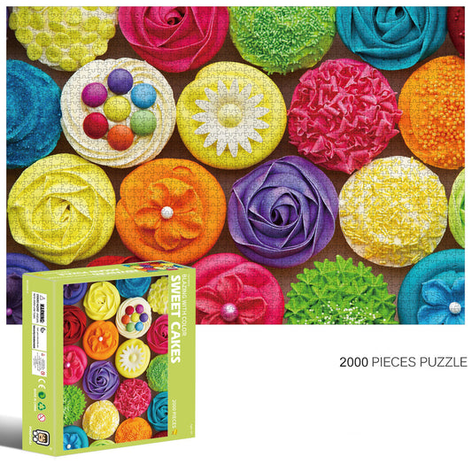 2000-Piece Cardboard Jigsaw Puzzle for Adults – Relaxing Gift Idea & Elegant Home Décor Artwork with Full-Size Poster, Premium Stress Relief Activity -  Sweet Cakes