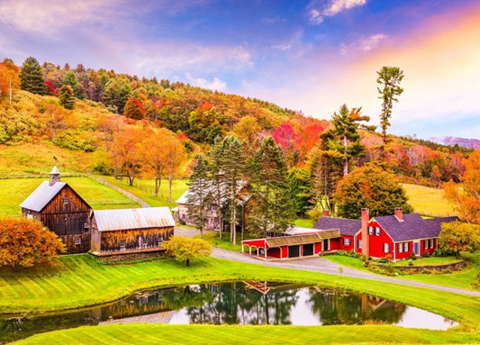 1000-Piece Wooden Jigsaw Puzzle for Adults – Relaxing Gift Idea & Elegant Home Décor Artwork with Full-Size Poster, Premium Stress Relief Activity - Vermont Autumn Village