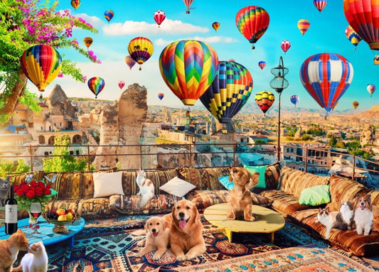 1000-Piece Wooden Jigsaw Puzzle for Adults – Relaxing Gift Idea & Elegant Home Décor Artwork with Full-Size Poster, Premium Stress Relief Activity - Romantic Hot Air Balloon