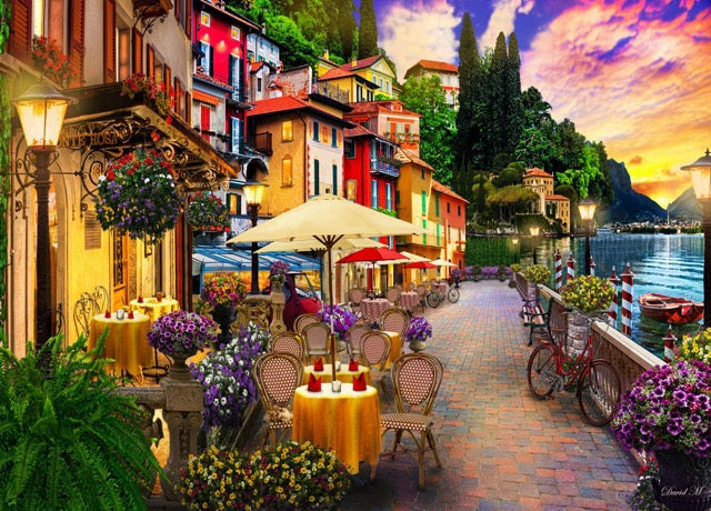 1000-Piece Wooden Jigsaw Puzzle for Adults – Relaxing Gift Idea & Elegant Home Décor Artwork with Full-Size Poster, Premium Stress Relief Activity - Lake Como Promenade