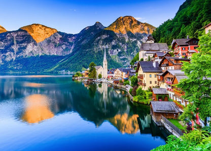 1000-Piece Wooden Jigsaw Puzzle for Adults – Relaxing Gift Idea & Elegant Home Décor Artwork with Full-Size Poster, Premium Stress Relief Activity - Hallstatt Village