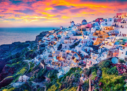 1000-Piece Wooden Jigsaw Puzzle for Adults – Relaxing Gift Idea & Elegant Home Décor Artwork with Full-Size Poster, Premium Stress Relief Activity - Santorini