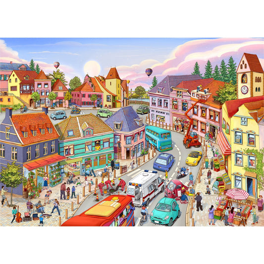 1000-Piece Wooden Jigsaw Puzzle for Adults – Relaxing Gift Idea & Elegant Home Décor Artwork with Full-Size Poster, Premium Stress Relief Activity - Small Town Life