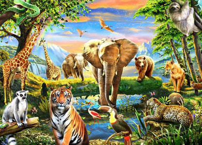 1000-Piece Wooden Jigsaw Puzzle for Adults – Relaxing Gift Idea & Elegant Home Décor Artwork with Full-Size Poster, Premium Stress Relief Activity - Wild Animal