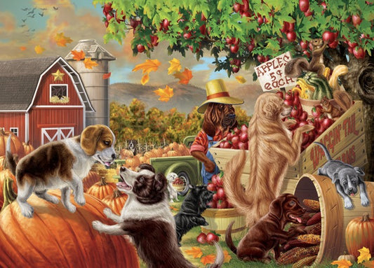 1000-Piece Wooden Jigsaw Puzzle for Adults – Relaxing Gift Idea & Elegant Home Décor Artwork with Full-Size Poster, Premium Stress Relief Activity - Dog Fall Harvest