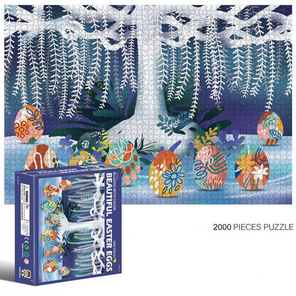 2000-Piece Cardboard Jigsaw Puzzle for Adults – Relaxing Gift Idea & Elegant Home Décor Artwork with Full-Size Poster, Premium Stress Relief Activity - Beautiful Easter Eggs