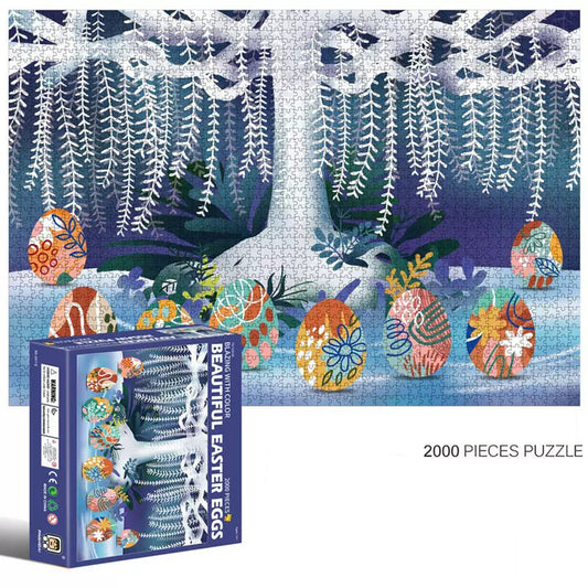 2000-Piece Cardboard Jigsaw Puzzle for Adults – Relaxing Gift Idea & Elegant Home Décor Artwork with Full-Size Poster, Premium Stress Relief Activity - Beautiful Easter Eggs