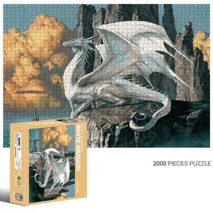 2000-Piece Cardboard Jigsaw Puzzle for Adults – Relaxing Gift Idea & Elegant Home Décor Artwork with Full-Size Poster, Premium Stress Relief Activity - White Dragon