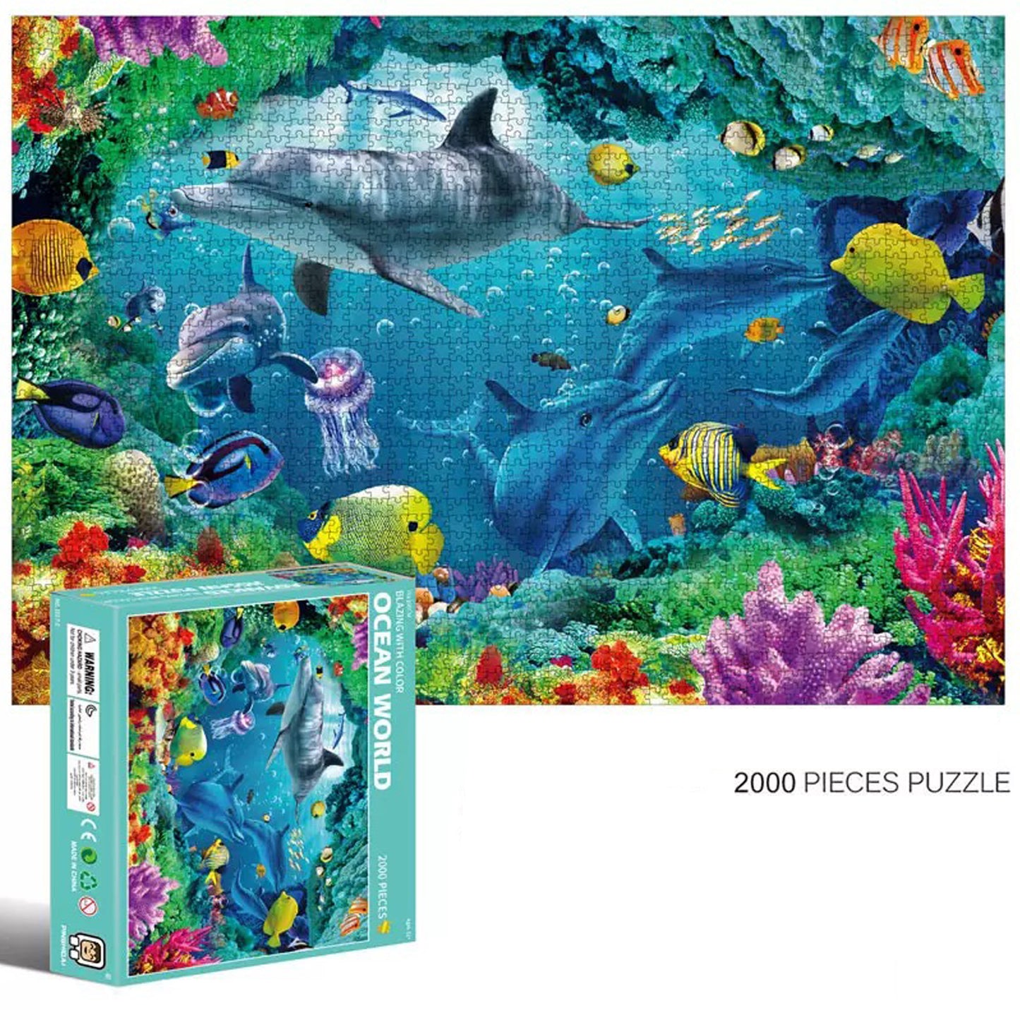 2000-Piece Cardboard Jigsaw Puzzle for Adults – Relaxing Gift Idea & Elegant Home Décor Artwork with Full-Size Poster, Premium Stress Relief Activity - Ocean World