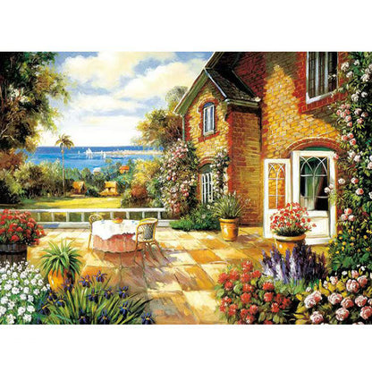 500-Piece Cardboard Jigsaw Puzzle for Adults – Relaxing Gift Idea & Elegant Home Décor Artwork with Full-Size Poster, Premium Stress Relief Activity - Seaside Balcony