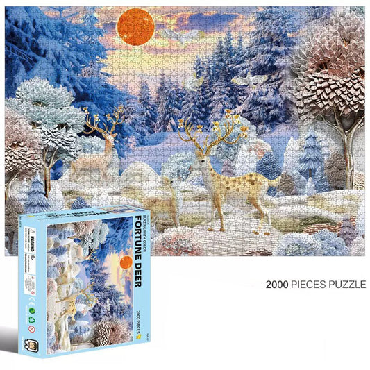 2000-Piece Cardboard Jigsaw Puzzle for Adults – Relaxing Gift Idea & Elegant Home Décor Artwork with Full-Size Poster, Premium Stress Relief Activity - Fortune Deer