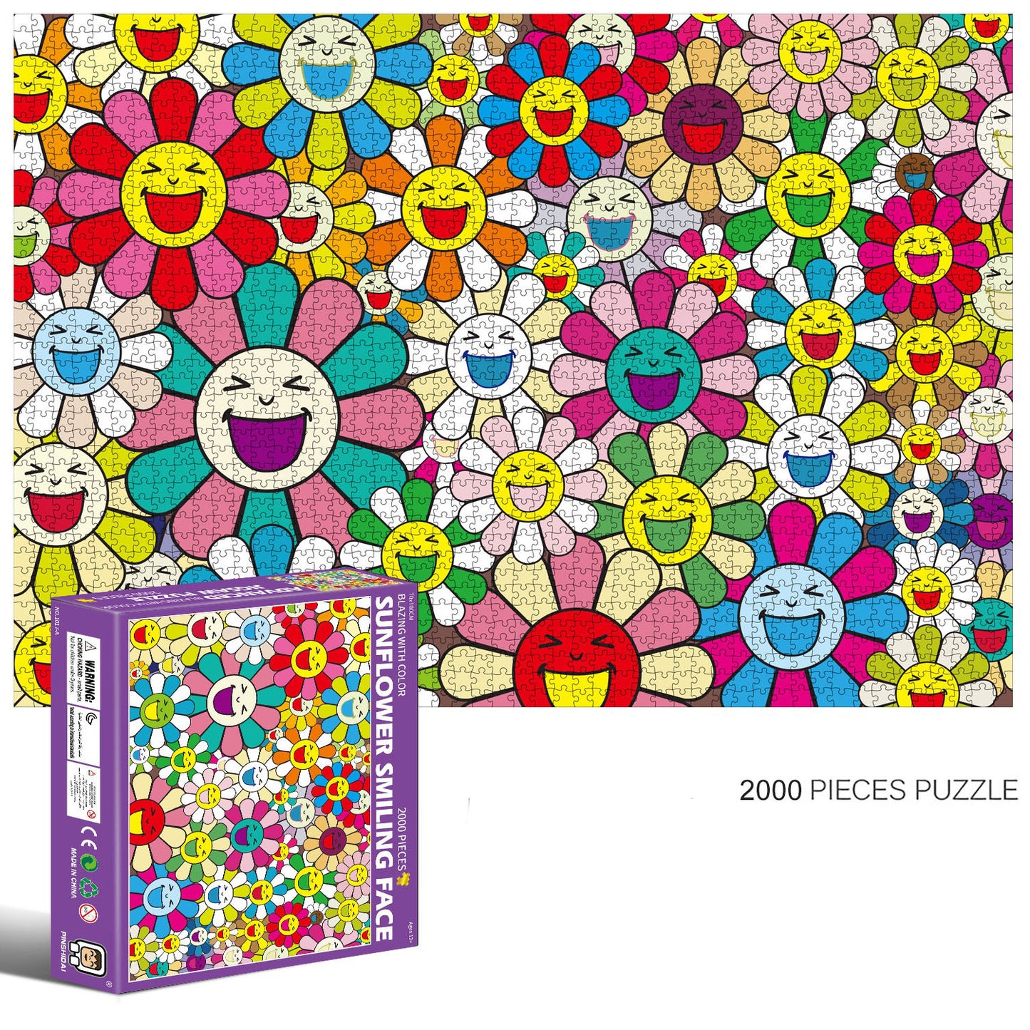 2000-Piece Cardboard Jigsaw Puzzle for Adults – Relaxing Gift Idea & Elegant Home Décor Artwork with Full-Size Poster, Premium Stress Relief Activity - Sunflower Smiling Face