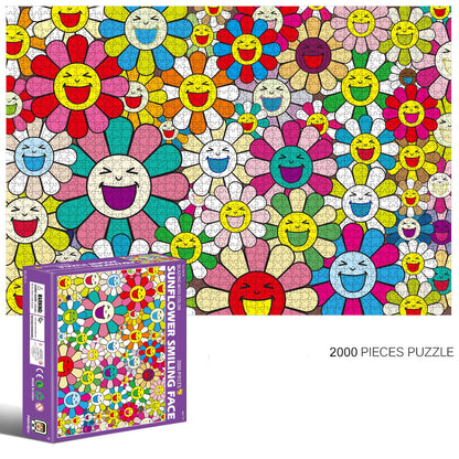 2000-Piece Cardboard Jigsaw Puzzle for Adults – Relaxing Gift Idea & Elegant Home Décor Artwork with Full-Size Poster, Premium Stress Relief Activity - Sunflower Smiling Face