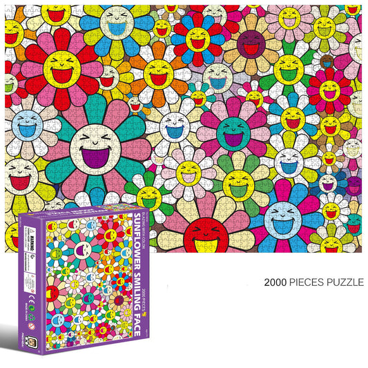 2000-Piece Cardboard Jigsaw Puzzle for Adults – Relaxing Gift Idea & Elegant Home Décor Artwork with Full-Size Poster, Premium Stress Relief Activity - Sunflower Smiling Face