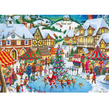 Wooden Jigsaw Puzzle 1000-Piece for Adults – Relaxing Gift Idea & Elegant Home Décor Artwork with Full-Size Poster, Premium Stress Relief Activity - Christmas Town 3 - Artisan Puzzles