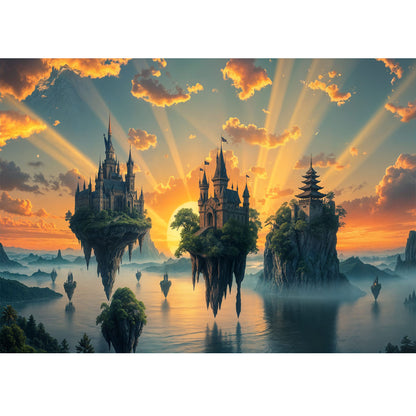 Wooden Jigsaw Puzzle 1000-Piece for Adults – Relaxing Gift Idea & Elegant Home Décor Artwork with Full-Size Poster, Premium Stress Relief Activity - Castle in the Sky 2 - Artisan Puzzles