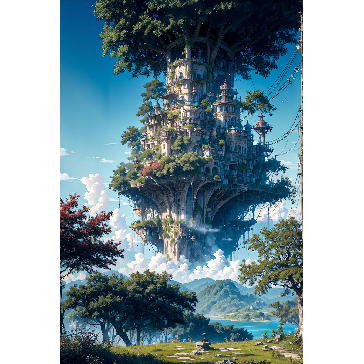 Wooden Jigsaw Puzzle 1000-Piece for Adults – Relaxing Gift Idea & Elegant Home Décor Artwork with Full-Size Poster, Premium Stress Relief Activity - Castle in the Sky 3