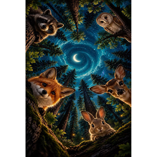 1000-Piece Premium Wooden Jigsaw Puzzle for Adults – Forest Stargazers | Artisan Crafted, Whimsical Shapes & Unique Designs, Best Relaxation Gift