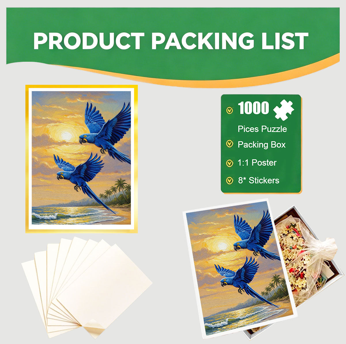 1000-Piece Premium Wooden Jigsaw Puzzle for Adults – The Parrot by the Sea | Artisan Crafted, Whimsical Shapes & Unique Designs, Best Relaxation Gift