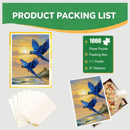 1000-Piece Premium Wooden Jigsaw Puzzle for Adults – The Parrot by the Sea | Artisan Crafted, Whimsical Shapes & Unique Designs, Best Relaxation Gift
