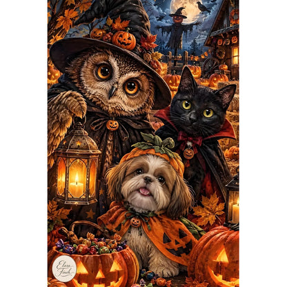 1000-Piece Premium Wooden Jigsaw Puzzle for Adults – Halloween Companions | Artisan Crafted, Whimsical Shapes & Unique Designs, Best Relaxation Gift
