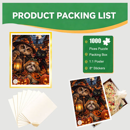 1000-Piece Premium Wooden Jigsaw Puzzle for Adults – Halloween Companions | Artisan Crafted, Whimsical Shapes & Unique Designs, Best Relaxation Gift