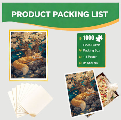 1000-Piece Premium Wooden Jigsaw Puzzle for Adults – Sleeping Fox | Artisan Crafted, Whimsical Shapes & Unique Designs, Best Relaxation Gift